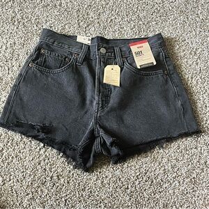 Levi's Black Jean Shorts High-Waisted Raw Hem